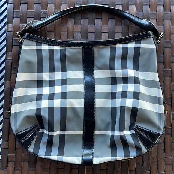 Rare Authentic Vintage Burberry White/Black/Gray Nylon Nova Check Hobo - Picture 4 of 12